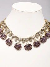 Purple and Sea Green Floral Cubic Zirconia Necklace Set with Earrings