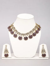 Purple and Sea Green Floral Cubic Zirconia Necklace Set with Earrings