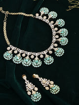 Purple and Sea Green Floral Cubic Zirconia Necklace Set with Earrings