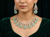 Purple and Sea Green Floral Cubic Zirconia Necklace Set with Earrings