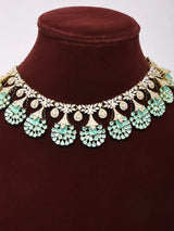 Purple and Sea Green Floral Cubic Zirconia Necklace Set with Earrings
