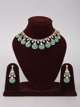 Purple and Sea Green Floral Cubic Zirconia Necklace Set with Earrings