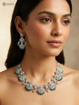 Floral American Diamond Studded Brass Necklace Set