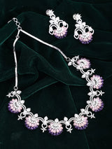 Floral American Diamond Studded Brass Necklace Set