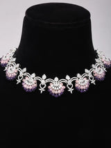 Floral American Diamond Studded Brass Necklace Set