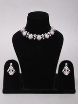Floral American Diamond Studded Brass Necklace Set