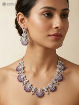 Floral American Diamond Studded Brass Necklace Set