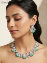 Floral American Diamond Studded Brass Necklace Set