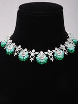 Floral American Diamond Studded Brass Necklace Set