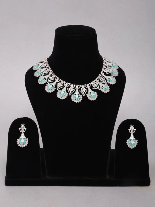 Pastel Stone Choker Necklace Set with Drop Earrings