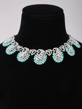 Sea Green Paisley American Diamond Necklace Set with Earrings