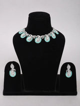 Sea Green Paisley American Diamond Necklace Set with Earrings