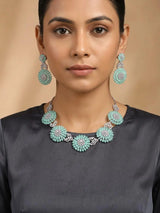 Floral American Diamond Brass Necklace Set with Earrings