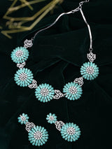 Floral American Diamond Brass Necklace Set with Earrings