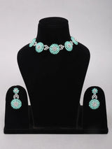 Floral American Diamond Brass Necklace Set with Earrings