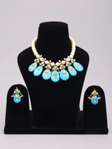 Lacquer Stone, Pearl and Kundan Drop Necklace Set