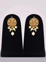 Chaturbhuj Ganesha Kundan Crescent Brass Silver Pendant Set