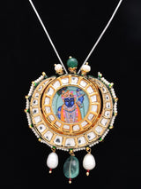 Dwarkadhish Kundan Pendant and Earrings Set with Bead Drops