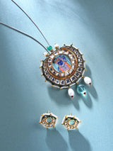 Dwarkadhish Kundan Pendant and Earrings Set with Bead Drops