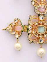 Polki and Pearl Drop Bridal Maang Tikka with Kalangi