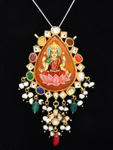 Goddess Lakshmi Navratna Kundan Temple Pendant with Bead Drops