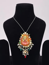 Goddess Lakshmi Navratna Kundan Temple Pendant with Bead Drops