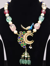 Peacock Kundan Lacquer Necklace Set with Pearls and Quartz