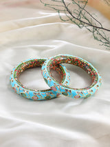 Turquoise Meenakari Kundan Floral Enamel Bangles Pair