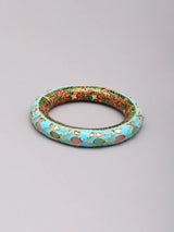 Turquoise Meenakari Kundan Floral Enamel Bangles Pair