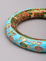 Turquoise Meenakari Kundan Floral Enamel Bangles Pair