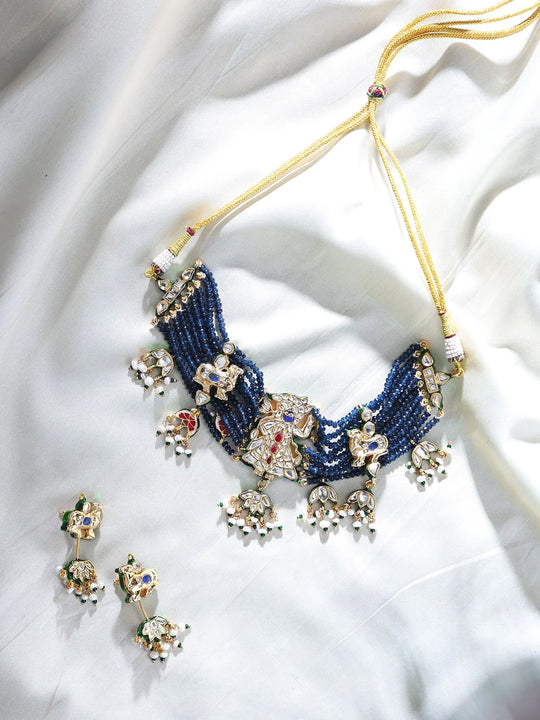 Lord Krishna Kundan Lacquer Multi Strand Necklace and Earring Set