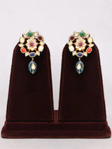 Navratna Kundan Choker Necklace Set with Lacquer and Stone Drops