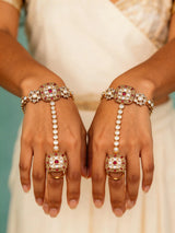 Kundan Stone Studded Brass Hath Phool Bracelet