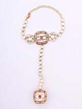 Kundan Stone Studded Brass Hath Phool Bracelet
