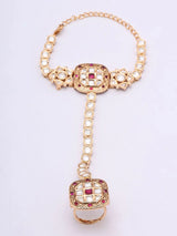 Kundan Stone Studded Brass Hath Phool Bracelet