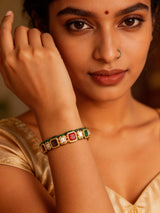 Meenakari Kundan Navratna Green Lacquer Bangles