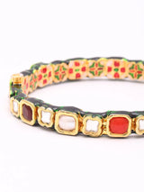 Meenakari Kundan Navratna Green Lacquer Bangles
