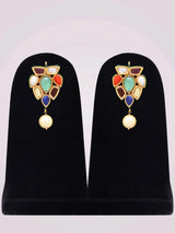 Navratna and Pearl Drop Leaf Pendant and Earrings Set