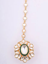 Kundan Floral Hath Phool Bracelet in Green and Maroon