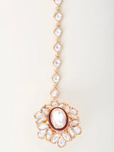 Kundan Floral Hath Phool Bracelet in Green and Maroon