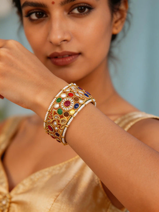 Multicolour Kundan Lacquer Openable Bangle in Brass Silver Alloy