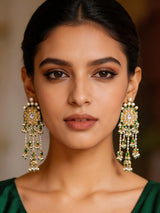 Floral Polki and Pearl Lacquer Earrings With Danglers