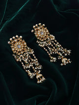 Floral Polki and Pearl Lacquer Earrings With Danglers