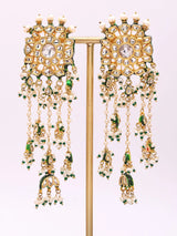 Floral Polki and Pearl Lacquer Earrings With Danglers