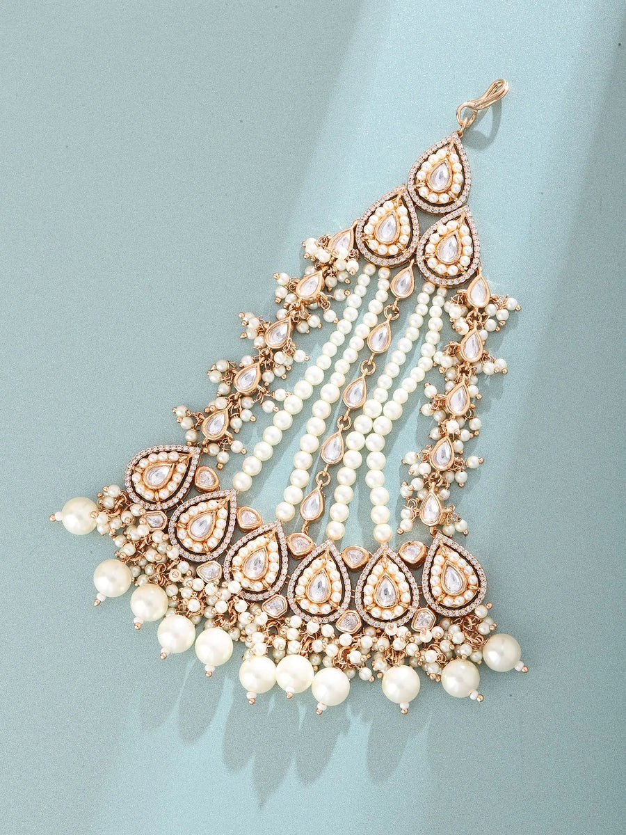 Kundan and Pearl Multi-Strand Bridal Passa Side Tikka