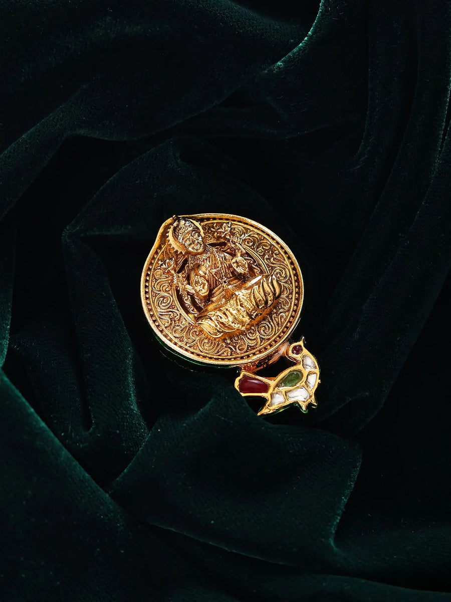 Goddess Lakshmi Temple Brass Silver Lacquer Brooch