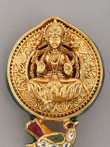 Goddess Lakshmi Temple Brass Silver Lacquer Brooch