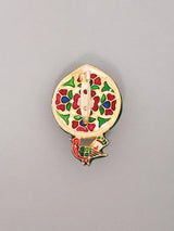 Goddess Lakshmi Temple Brass Silver Lacquer Brooch