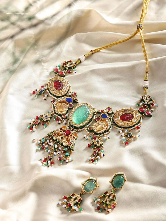 Kundan Lacquer Multicolour Beaded Necklace Set