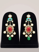 Oval Stone Lacquer and Pearl Drop Necklace Set in Brass Silver Alloy
